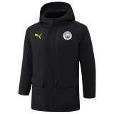24-25 Man City Black Hooded Windbreaker Fabric Cotton Coat(绿彪标)