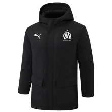 24-25 Marseille Black Hooded Windbreaker Fabric Cotton Coat (白标)