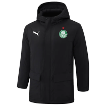 24-25 Palmeiras Black Hooded Windbreaker Fabric Cotton Coat