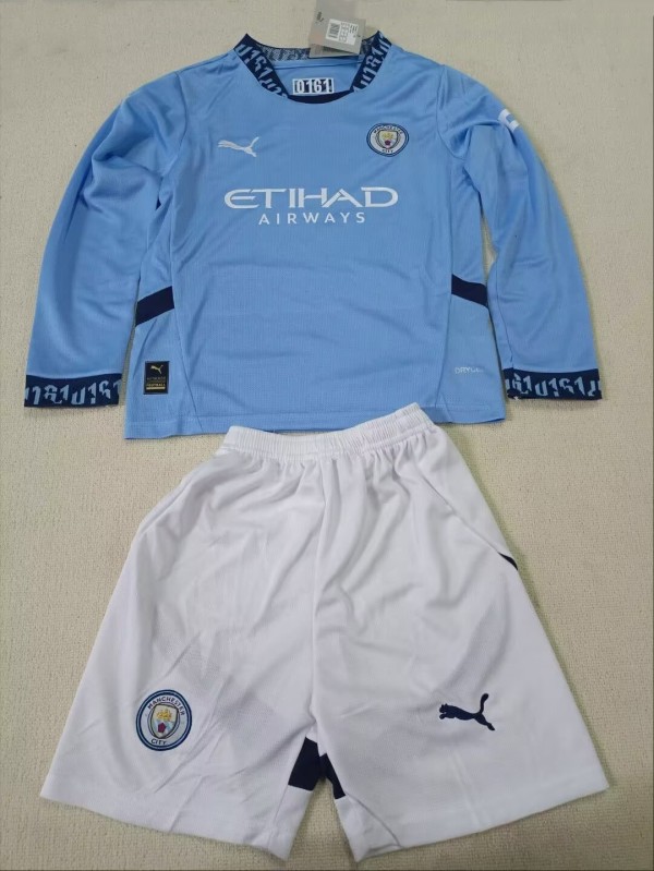 24-25 Man City Home Long sleeves Kids Soccer Jersey