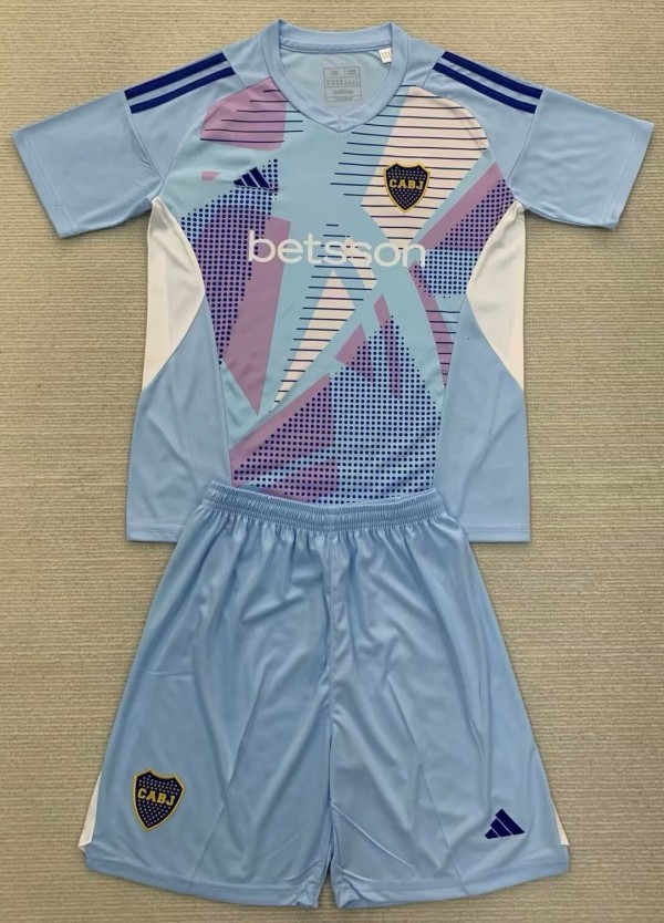 24-25 Boca Juniors Lake blue GoalKeeper Kids Soccer Jersey