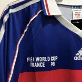 1998 France Home Long Sleeve Retro Soccer Jersey(带决赛字)