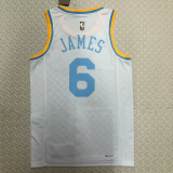 22-23 LAKERS JAMES #6 White Top Quality Hot Pressing NBA Jersey (Retro Logo)