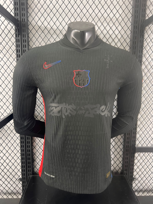 24-25 BAR Away Limited Edition Long Sleeve Player Version Soccer Jersey (Print Cactus Jack)灰