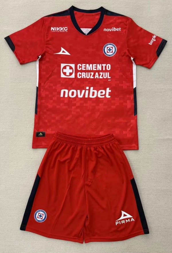 25-26 Cruz Azul Red Goalkeeper Kids Soccer Jersey 1:1 Thai Quality