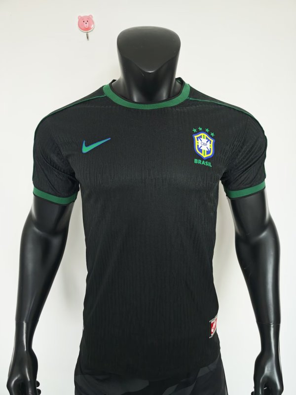 1998 Brazil Black Player Version Retro Soccer Jersey