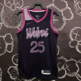 Timberwolves ROSE #25 Purple Black Top Quality Hot Pressing NBA Jersey