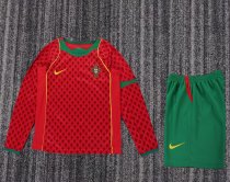 2004 Portugal Home Long sleeves Retro Kids Soccer Jersey