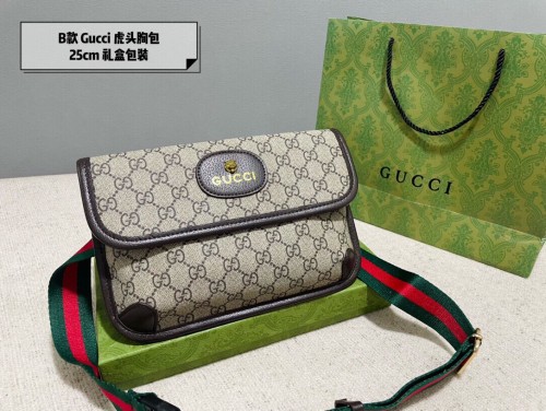 Gucci GG waist bag latest series with original ebony leather~