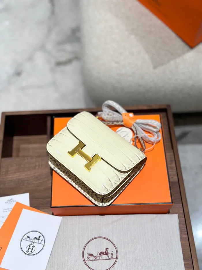 Crocodile patterned cowhide Hermes Constance19 series