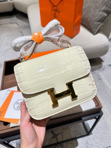 Crocodile patterned cowhide Hermes Constance19 series