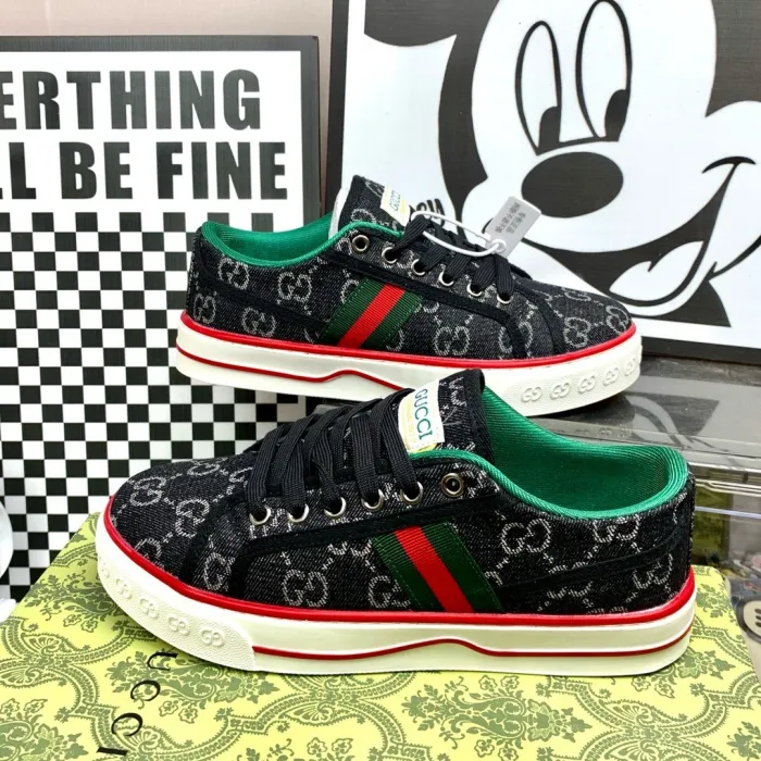 Gucci Canvas Black Tennis 1977 Print Sneaker Canvas Printed