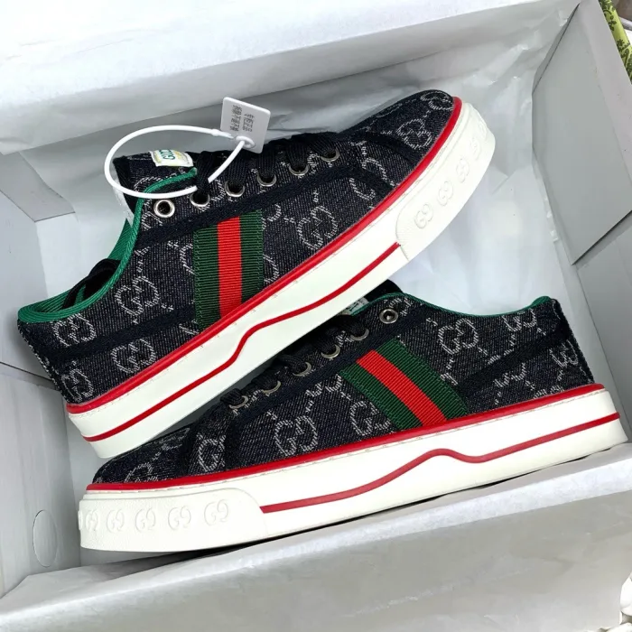 Gucci Canvas Black Tennis 1977 Print Sneaker Canvas Printed