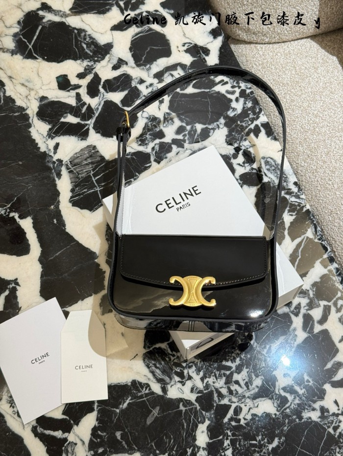 CELINE New Goods| TERENCE Cowhide Lacquered Luminous Shoulder, Underarm Bag