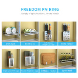 Punch-free kitchen racks wall-mounted storage stainless steel dish rack drain rack knife holder pot rack home