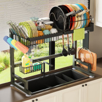 Over The Sink (24 - 32.5  L) Dish Drying Rack (Expandable Dimension) Snap-On Design 2 Tier Kitchen Large Dish Drainer Stainless Steel Counter Storage Organizer
