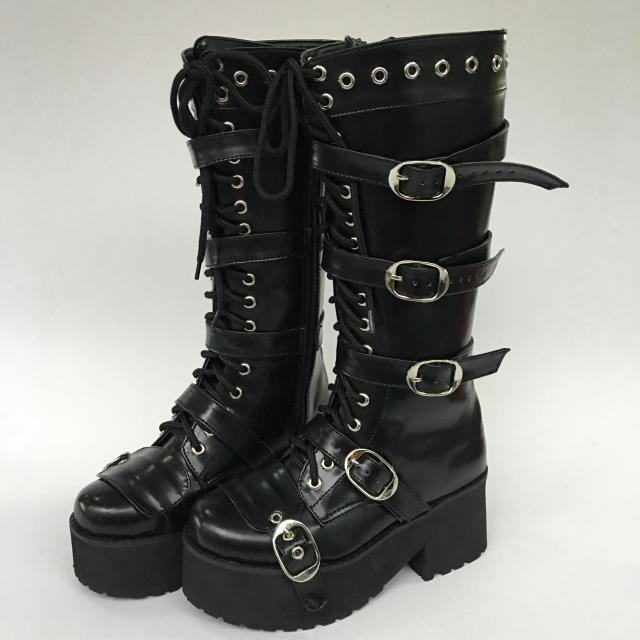 US$ 92.99 - Antaina - Punk Lolita Metal Belt Buckles High Platform Boots -  m.lolitaknot.com