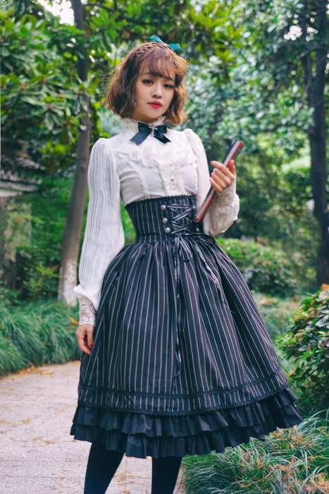 US$ 78.99 - Surface Spell - Gothic High Waist Knee Long Lolita Skirt -  m.lolitaknot.com
