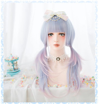 Alice Garden - Sweet 60cm Long Straight Colored Pastel Rainbow Sky Blue and Pink Lolita Wig