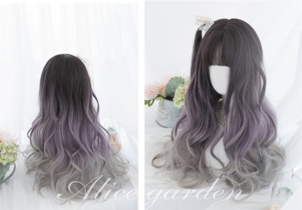 Alice Garden - 64cm Long Big Curly Wavy Black and Purple Lolita Wig
