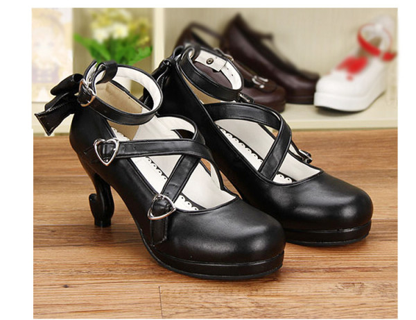 Angelic Imprint - Classic Black Cross Strap High Stiletto Heel  Round Toe Lolita Shoes