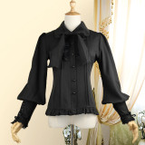 Chiffon Long Puffy Sleeve Gothic Lolita Blouse with Removable Bow Tie