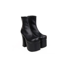 Angelic Imprint - Black Gothic High Chunky Heel Round Toe Ankle Length Platform Lolita Boots