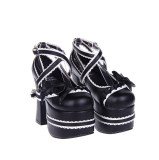 Angelic Imprint - High Chunky Sky Heel Round Toe Buckle Sweet Lolita Platform Shoes with Bow