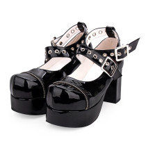 Angelic Imprint -  Black High Chunky Heel Round Toe Buckle Gothic Platform Lolita Shoes