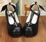 Angelic Imprint - High Wedge Heel Round Toe Buckle Gothic Platform Lolita Shoes with Removable Wing