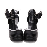 Angelic Imprint - High Wedge Heel Round Toe Buckle Classic Lolita Shoes with Pearl and Flower