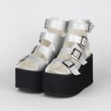 Angelic Imprint - Sky High Heel Open Toe Buckle Ankle Length Punk Lolita Platform Sandals with Zipper Back