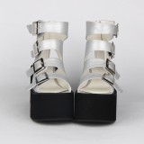 Angelic Imprint - Sky High Heel Open Toe Buckle Ankle Length Punk Lolita Platform Sandals with Zipper Back