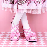 Angelic Imprint - Low Heel Open Toe Buckle Sweet Lolita Sandals with Bow