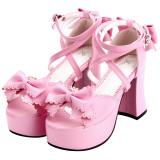 Angelic Imprint - Sky High Chunky Heel Open Toe Buckle Platform Sweet Lolita Sandals with Bow