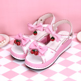 Angelic Imprint - Middle High Heel Open Toe Buckle Sweet Lolita Platform Sandals with Bow