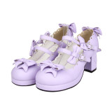 Angelic Imprint - High Chunky Heel Round Toe Buckle Sweet Lolita Shoes with Bow