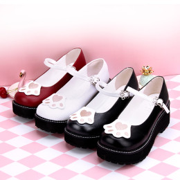 Angelic Imprint - Middle Heel Round Toe Buckle Embroidery Cat Paw Sweet Lolita Platform Shoes