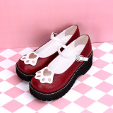 Angelic Imprint - Middle Heel Round Toe Buckle Embroidery Cat Paw Sweet Lolita Platform Shoes