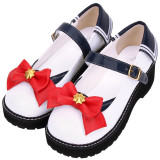 Angelic Imprint - Middle Heel Round Toe Buckle Navy Collar Back Sailor Lolita Shoes with Bow Front