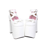 Angelic Imprint - Sky High Heel Round Toe Buckle Gothic Platform Lolita Shoes with Removable Bow