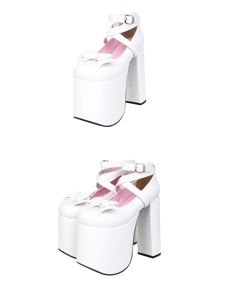 US$ 78.99 - Angelic Imprint - Sky High Heel Round Toe Buckle Gothic Platform  Lolita Shoes with Removable Bow - m.lolitaknot.com