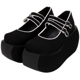 Angelic Imprint - Black High Heel Round Toe Buckle Classic Velvet Lolita Platform Shoes