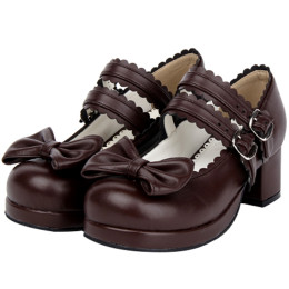 Angelic Imprint - Low Chunky Heel Round Toe Buckle Sweet Lolita Shoes with Bow