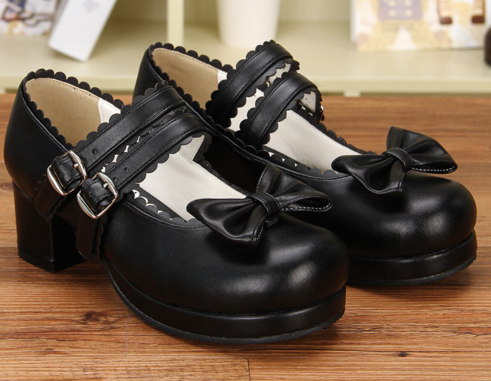 US$ 52.99 - Angelic Imprint - Low Chunky Heel Round Toe Buckle Sweet Lolita  Shoes with Bow - m.lolitaknot.com