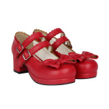 Angelic Imprint - Low Chunky Heel Round Toe Buckle Sweet Lolita Shoes with Bow