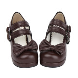 Angelic Imprint - Low Chunky Heel Round Toe Buckle Sweet Lolita Shoes with Bow