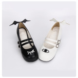 Angelic Imprint - Low Chunky Heel Round Toe Buckle Demon and Angel's Eye Classic Lolita Shoes with Wing Back