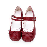 Angelic Imprint - Round Toe Buckle Sailor Lolita Flat Shoes with Bow