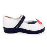 Angelic Imprint - White Round Toe Buckle Sailor Lolita Flat Shoes with Bow